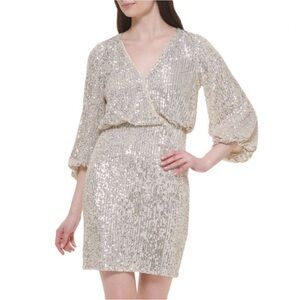 Eliza J Sequins‎ Cocktail Mini Dress Silver 6